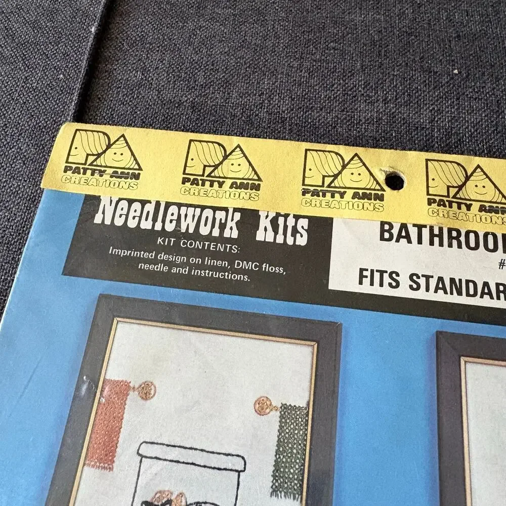 Bathroom Sampler Vintage Stamped Embroidery Kit by Patty Ann Creations - 1980s